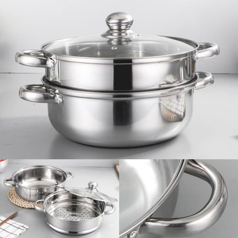 Lcilent Steamer Pot for Cooking 11 inch Steamer Pot, 3-tier Multipurpose 18/8 Stainless Steel Steam Pot Cookware with Lid for Vegetable, Dumpling, Stock, Sauce, Food - Image 2