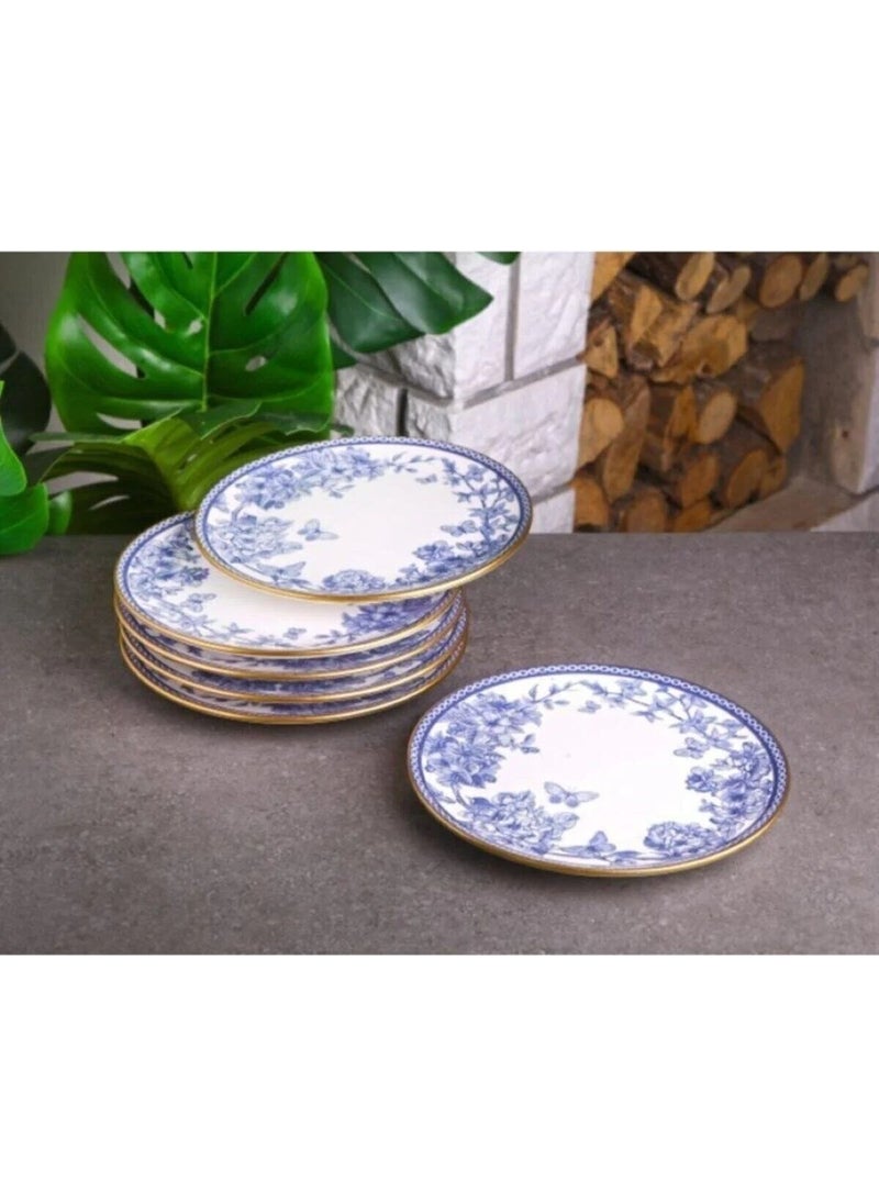 Mabeyn - Set of 6 Ceramic Cake Dessert Presentation Plates 19 cm Blue - Image 1