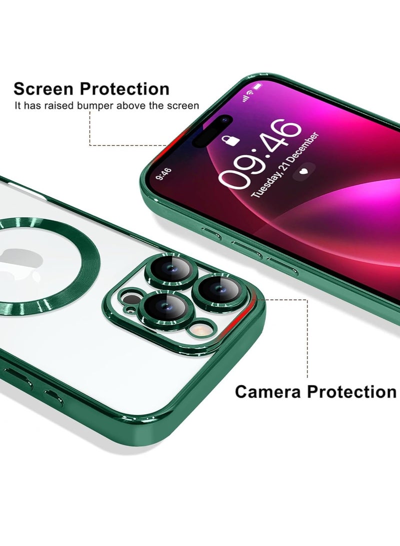 iPhone 16 Pro Magnetic Case with Built-in Camera Lens Protector – MagSafe Compatible, Soft TPU Anti-Scratch Shockproof Slim Clear Cover for Women & Men, Green - Image 3