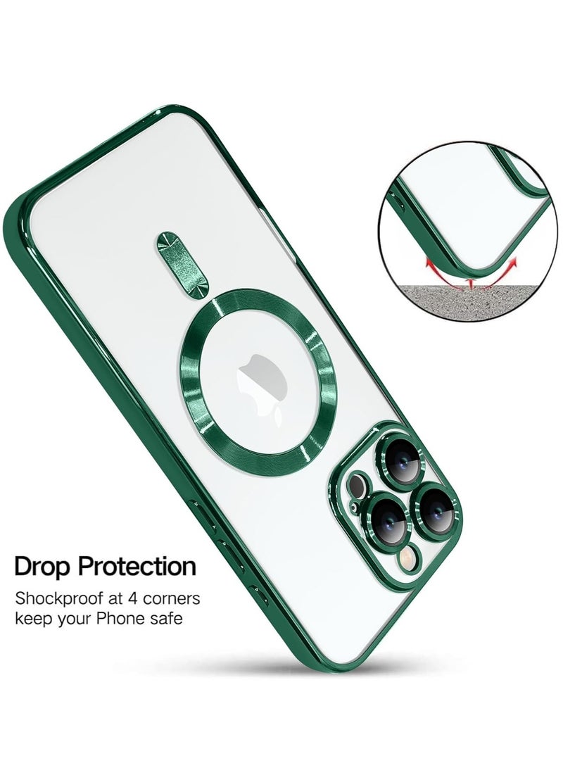 iPhone 16 Pro Magnetic Case with Built-in Camera Lens Protector – MagSafe Compatible, Soft TPU Anti-Scratch Shockproof Slim Clear Cover for Women & Men, Green - Image 5
