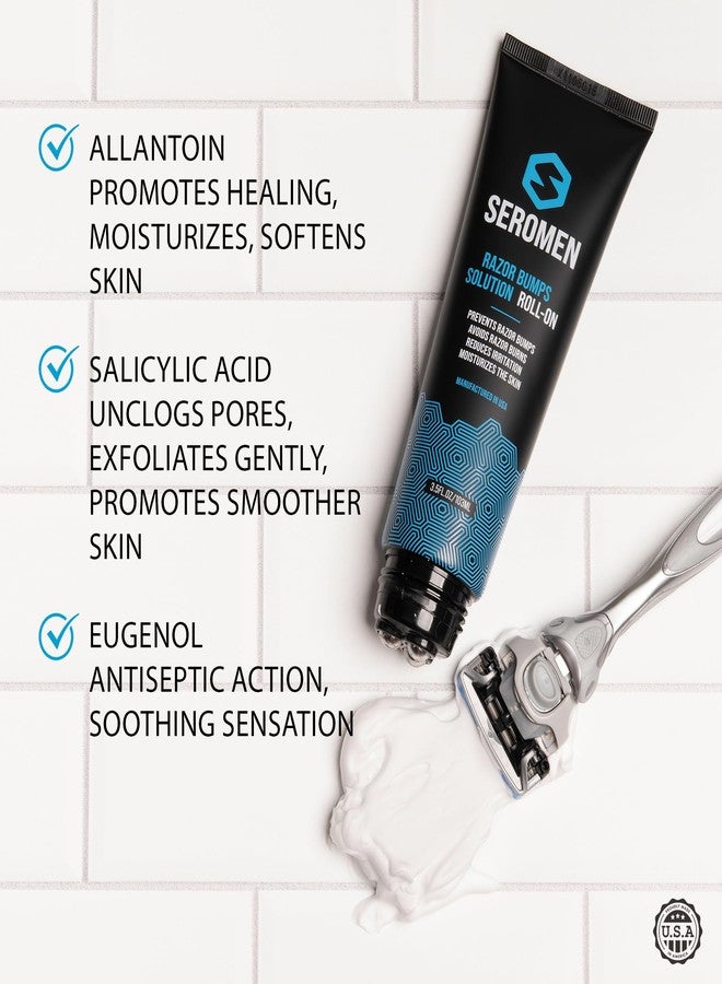 seroflora Seromen Razor Bump Treatment for Men – 3.5 fl oz Roll-On Serum for Face and Body Ingrown Hair and Razor Burn Solution, Soothes Skin, Calms Irritation, Made in USA - Image 3