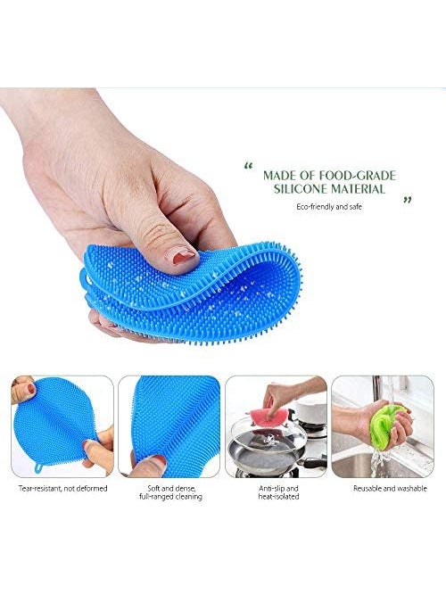 Prostuff.in Prostuffin Silicone Cleaning Sponge Scrubber for Kitchen Non Stick Dishwashing Fruit and Vegetable Washing Brush Multi Color 4Pcs  - Image 3
