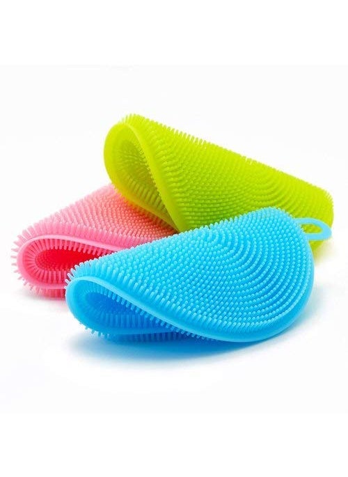 Prostuff.in Prostuffin Silicone Cleaning Sponge Scrubber for Kitchen Non Stick Dishwashing Fruit and Vegetable Washing Brush Multi Color 4Pcs  - Image 1