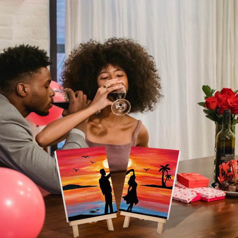VOCHIC Sip and Paint Kit,Pre Drawn Canvas Couples Paint Party Kit Painting Art Set for Adults Date Night Sunset Beach 2 Pack (8 x 10 Inches, Dancing Couple) - Image 2