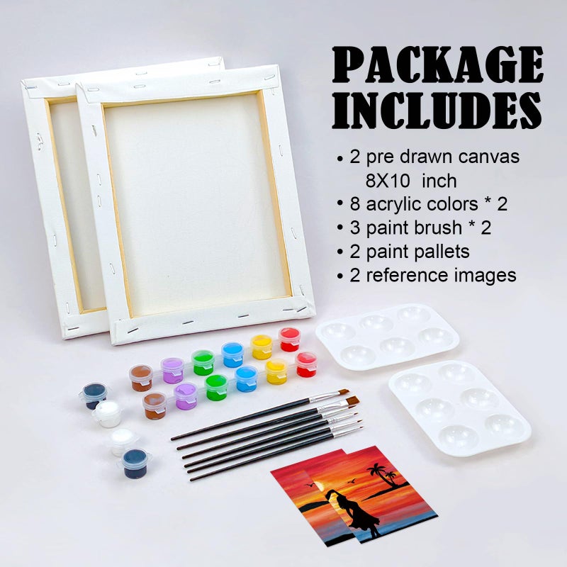 VOCHIC Sip and Paint Kit,Pre Drawn Canvas Couples Paint Party Kit Painting Art Set for Adults Date Night Sunset Beach 2 Pack (8 x 10 Inches, Dancing Couple) - Image 3