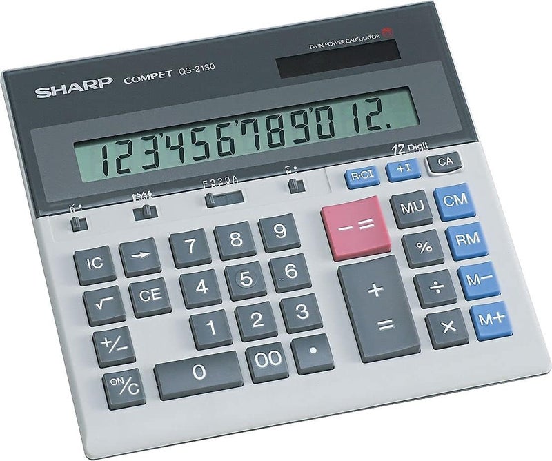 SHARP QS-2130 12-Digit Commercial Desktop Calculator with Kickstand, Arithmetic Logic, Battery and Solar Hybrid Powered LCD Display, Great for Home and Office Use - Image 4