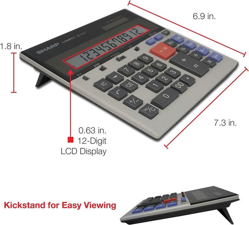 SHARP QS-2130 12-Digit Commercial Desktop Calculator with Kickstand, Arithmetic Logic, Battery and Solar Hybrid Powered LCD Display, Great for Home and Office Use - Image 3