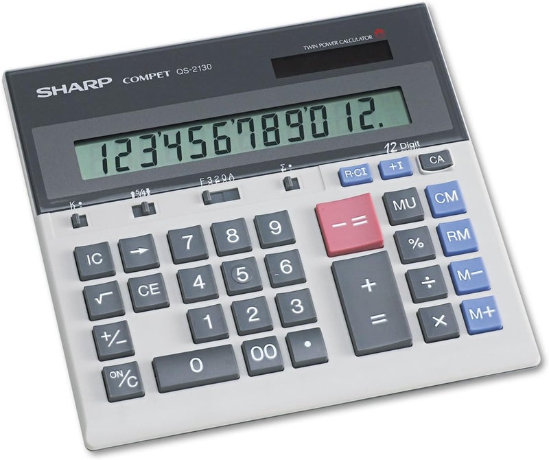 SHARP QS-2130 12-Digit Commercial Desktop Calculator with Kickstand, Arithmetic Logic, Battery and Solar Hybrid Powered LCD Display, Great for Home and Office Use - Image 1