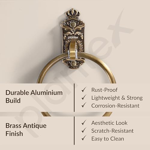 Plantex Antique Towel Ring for Bathroom/Aluminium Napkin Holder/Towel Hanger for Kitchen/Bathroom Accessories (Brass-Antique) - Image 3