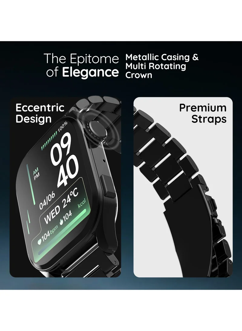 بيبل ساعة Cosmos Vogue 1.96 الذكية Amoled، قرص معدني مستطيل، اتصال BT، وضع رياضي متعدد، مراقب معدل ضربات القلب، IP67 مقاوم للماء، مساعدة صوتية للذكاء الاصطناعي، إنذار وإخطار، سبج أسود