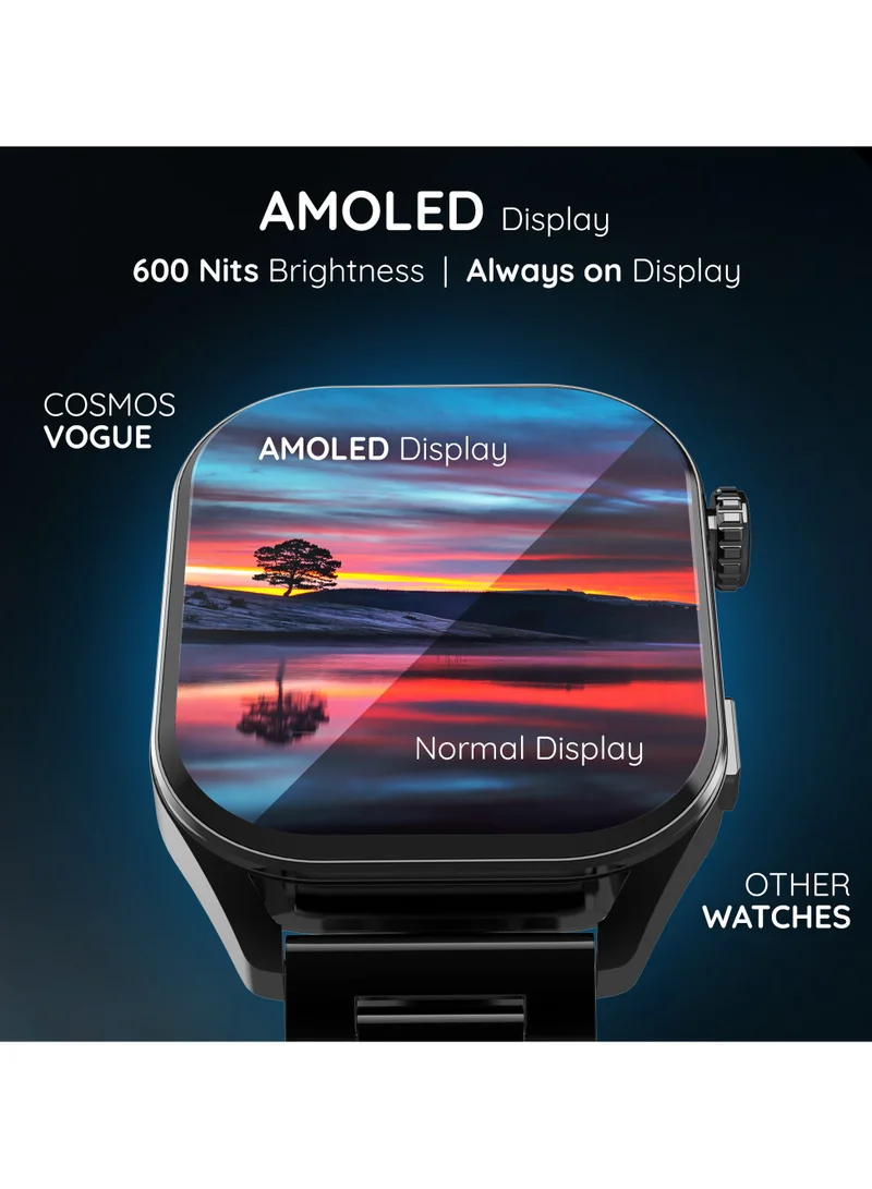بيبل ساعة Cosmos Vogue 1.96 الذكية Amoled، قرص معدني مستطيل، اتصال BT، وضع رياضي متعدد، مراقب معدل ضربات القلب، IP67 مقاوم للماء، مساعدة صوتية للذكاء الاصطناعي، إنذار وإخطار، سبج أسود