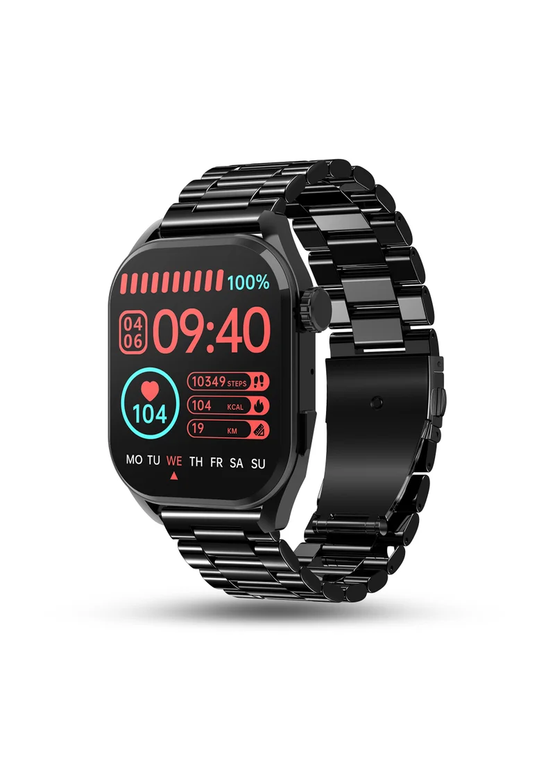 Pebble Cosmos Vogue 1.96" Amoled Smartwatch, Rectangular Metal Dial, BT Calling, Multiple Sports Mode, Heart Rate Monitor, IP67 Water Resistant, AI Voice Assistance, Alarm & Notification, Obsidian Black