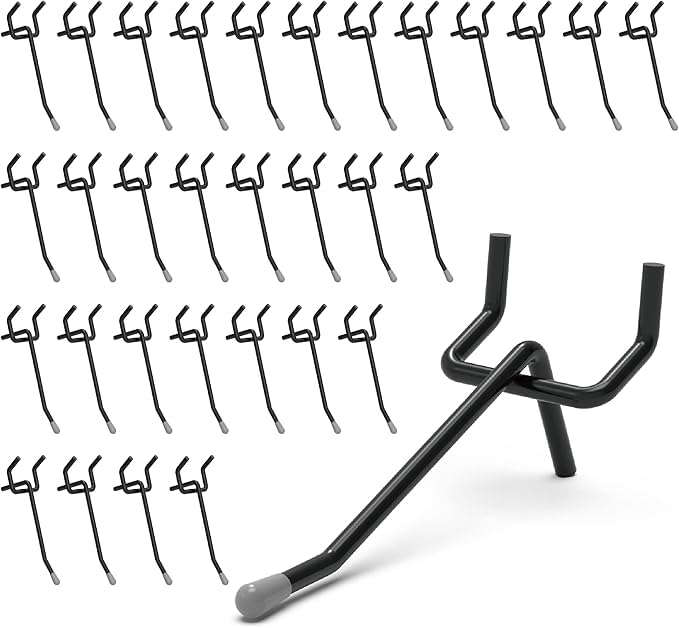HUHOLE Pegboard Hooks 2 Inch 50PC, Black Peg Board Hooks, Fit 1/4" or 1/8" Pegboard, Ideal Peg Board Organizer Accessories for Garage Tool Organization, Wall Storage (Black, 2 Inch) - Image 1