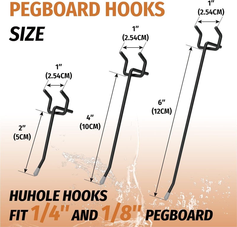 HUHOLE Pegboard Hooks 2 Inch 50PC, Black Peg Board Hooks, Fit 1/4" or 1/8" Pegboard, Ideal Peg Board Organizer Accessories for Garage Tool Organization, Wall Storage (Black, 2 Inch) - Image 4