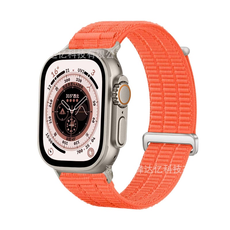 سوار ساعة ذكية سوار نايلون حلقي متوافق مع Apple Watch 38/40/41/42/44/45/49mm بملاءمة قابلة للتعديل وحزام بديل باللون برتقالي قابل للتعديل - Image 1