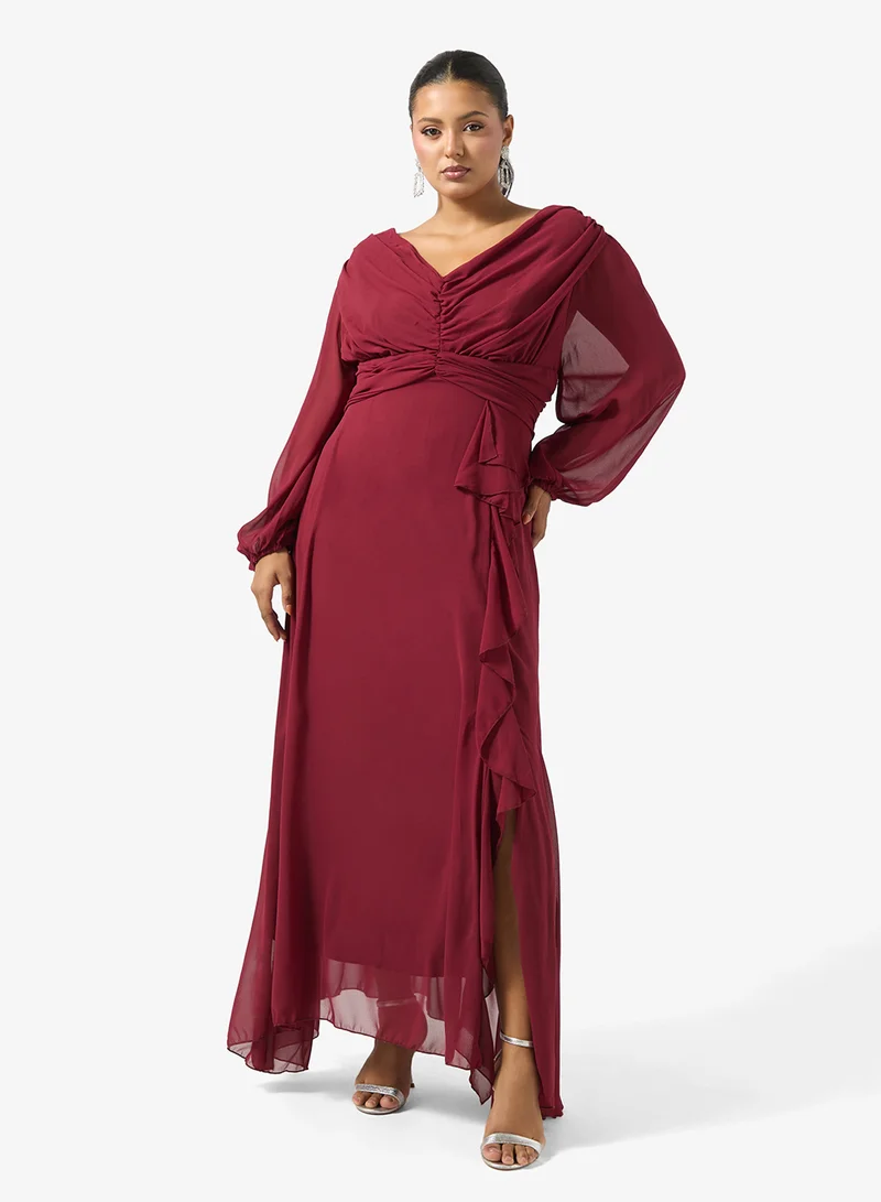 Puff Sleeve Dress With Ruffle