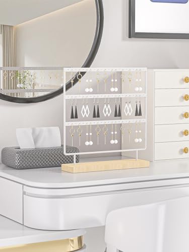 Ausalivan Earring Holder Organizer,Pierced Large Earrings Display Stand For Selling,Small Stud Earring Organizer Rack,Hoop Earring Storage Hanger Tree (White, 3 tier) - Image 2