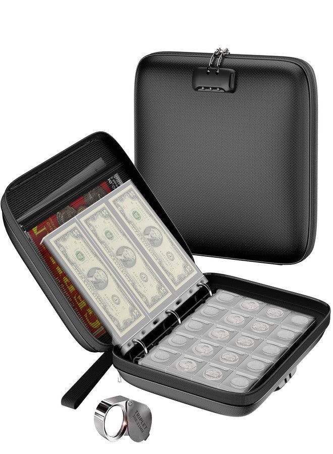 ZOOPIP Coin Collection Album with Lock,434 Pockets Fireproof Hard Coin Collection Book&36 Sleeves Currency Collection Binder storage for up to 45mm Coins(Quarter),Bill,Stamp,Postcard-Black - Image 1