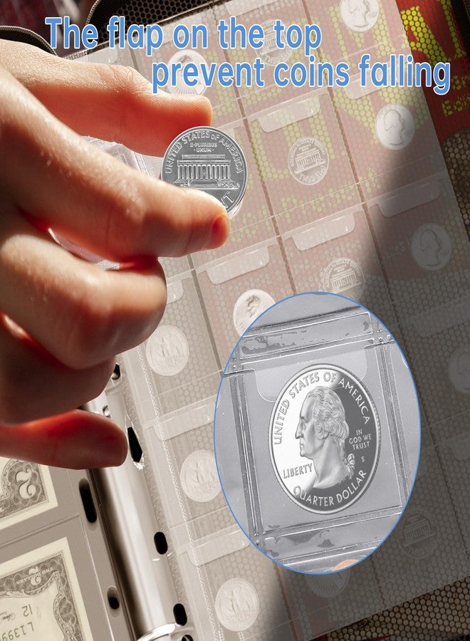 ZOOPIP Coin Collection Album with Lock,434 Pockets Fireproof Hard Coin Collection Book&36 Sleeves Currency Collection Binder storage for up to 45mm Coins(Quarter),Bill,Stamp,Postcard-Black - Image 4