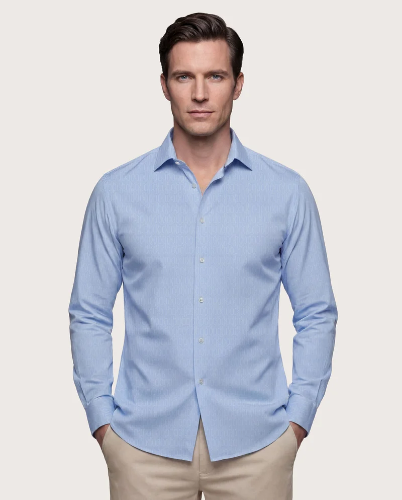 كاميتشسما Trendy Light Blue Printed Poplin Slim Comfort Shirt
