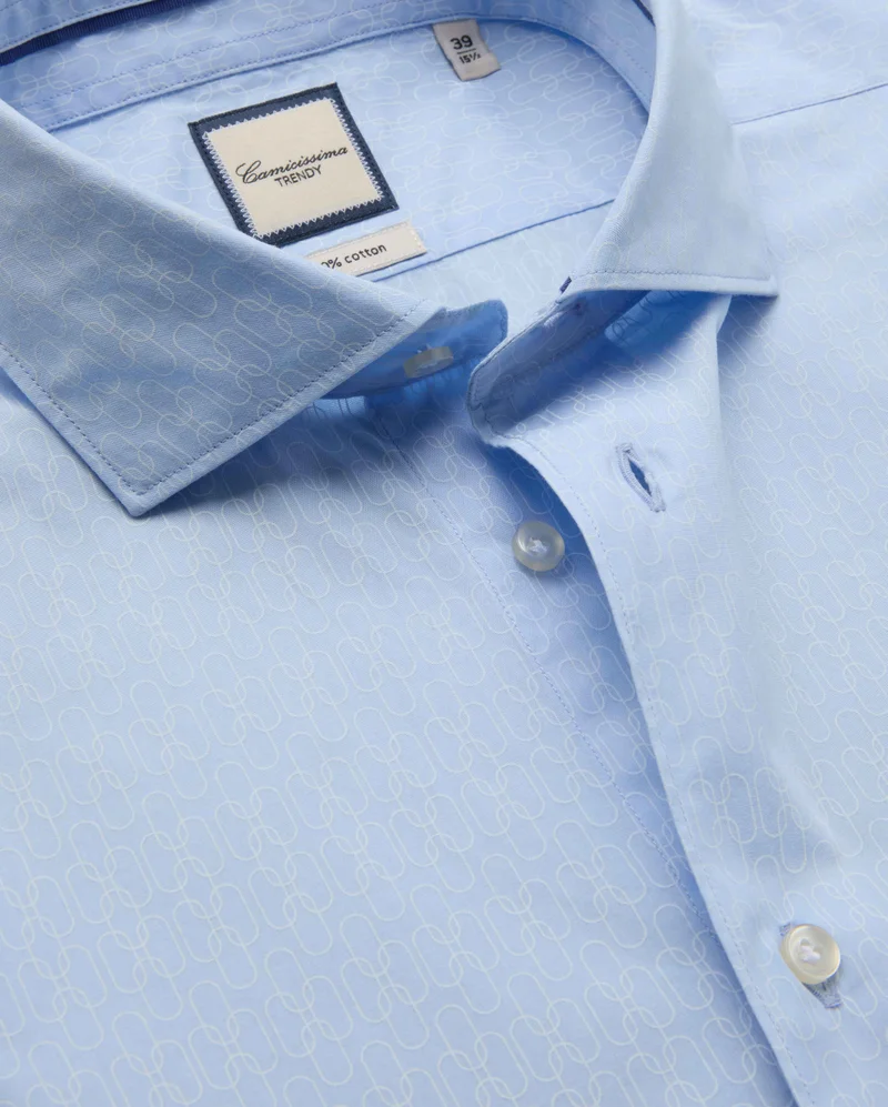 كاميتشسما Trendy Light Blue Printed Poplin Slim Comfort Shirt