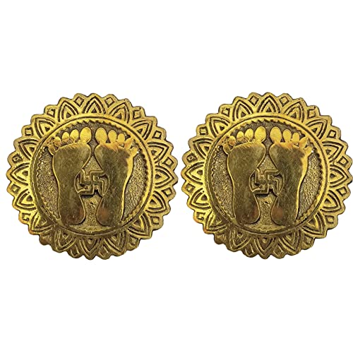 HOKOYA Set of 2 Handmade Brass Laxmi Charan Paduka for Door Entrance, Decorating Your Home and Puja Room | Handmade Brass Decor | Mandir Accessories & Pooja Room Essentials - Image 1