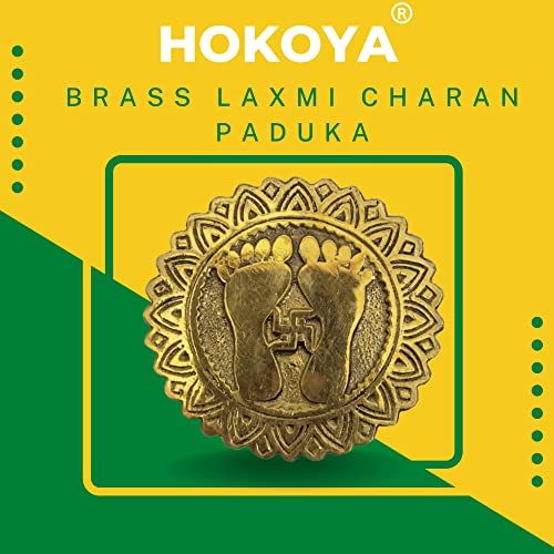 HOKOYA Set of 2 Handmade Brass Laxmi Charan Paduka for Door Entrance, Decorating Your Home and Puja Room | Handmade Brass Decor | Mandir Accessories & Pooja Room Essentials - Image 2