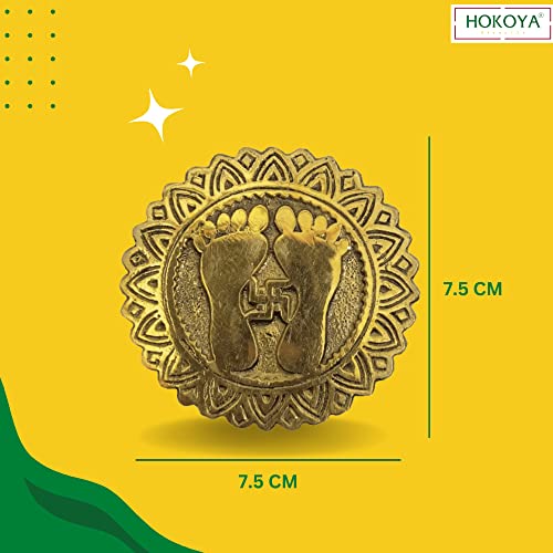 HOKOYA Set of 2 Handmade Brass Laxmi Charan Paduka for Door Entrance, Decorating Your Home and Puja Room | Handmade Brass Decor | Mandir Accessories & Pooja Room Essentials - Image 4