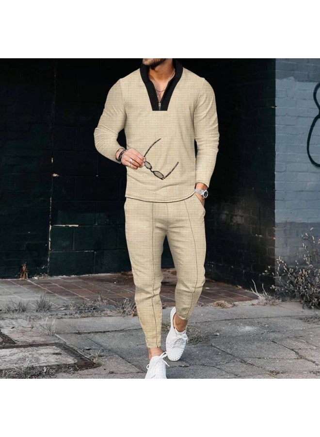 Casual Sporty Men's Long Sleeve Patchwork Stand Collar Set Fashionable Comfortable Chinese Style Men's Clothing Ensemble  - Image 1
