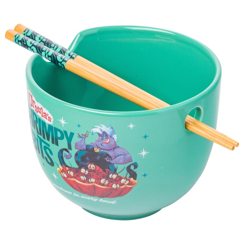 Silver Buffalo Silver Buffalo Disney Villains Little Mermaid Ursulas Shrimpy Bits Ceramic Ramen Noodle Rice Bowl with Chopsticks Microwave Safe 20 Ounces Little Mermaid Ursulas Shrimpy Bits 