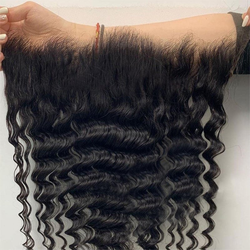 BEEOS Deep Wave 13x4 SKINLIKE Real HD Lace Frontal Only, 0.10mm Ulta-Thin Swiss Lace Bleached Knot Pre-Plucked Hairline Human Hair Frontal 14 Inch - Image 2