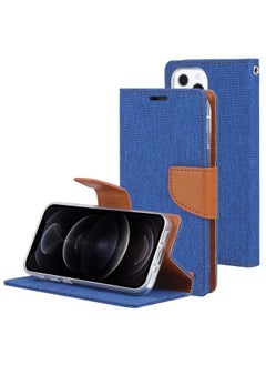 Case Cover For iPhone 13 Pro GOOSPERY CANVAS DIARY Canvas Texture Horizontal Flip PU Leather Case with Holder & Card Slots & Wallet Blue