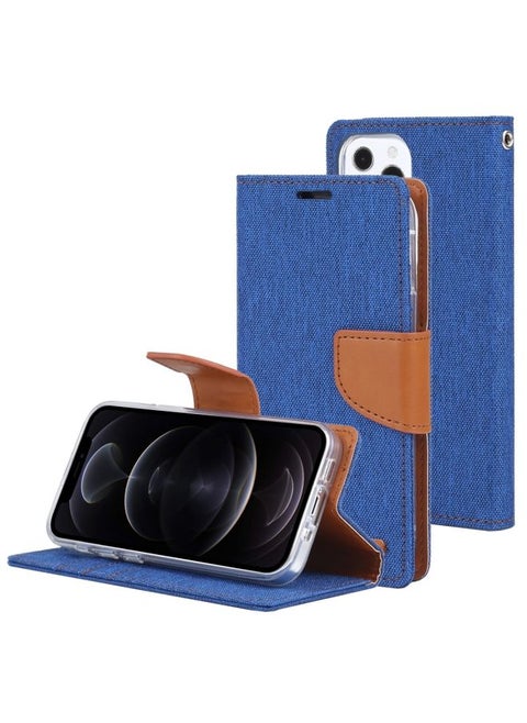 Case Cover For iPhone 13 Pro GOOSPERY CANVAS DIARY Canvas Texture Horizontal Flip PU Leather Case with Holder & Card Slots & Wallet Blue