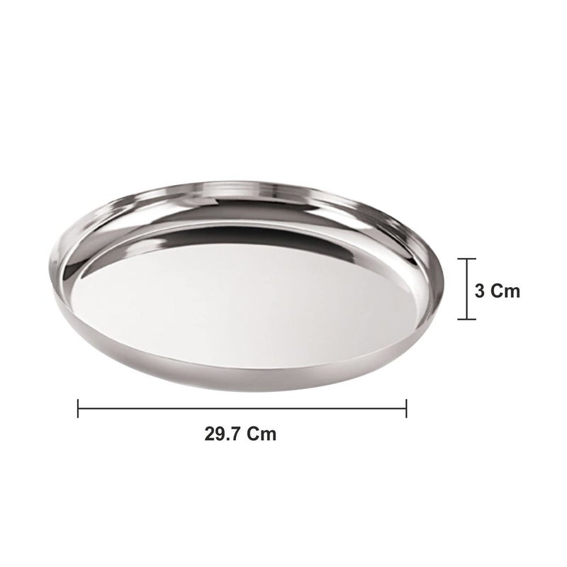 Neelam Neelam Stainless Steel 13, 18 Gauge Lazer Etching J.K Khumcha Thali, 30 cm, Set of 6, Perfect for Daily Use, Special Occasions, High-Quality Food Grade Material, Stylish Look, Ideal for Home - Image 4