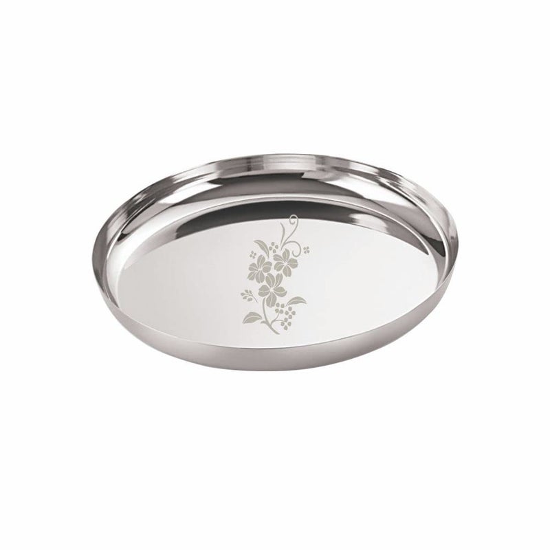 Neelam Neelam Stainless Steel 13, 18 Gauge Lazer Etching J.K Khumcha Thali, 30 cm, Set of 6, Perfect for Daily Use, Special Occasions, High-Quality Food Grade Material, Stylish Look, Ideal for Home - Image 3