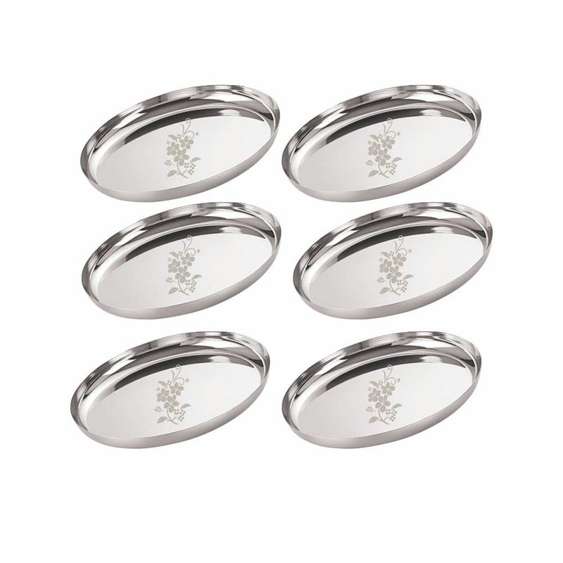 Neelam Neelam Stainless Steel 13, 18 Gauge Lazer Etching J.K Khumcha Thali, 30 cm, Set of 6, Perfect for Daily Use, Special Occasions, High-Quality Food Grade Material, Stylish Look, Ideal for Home - Image 2