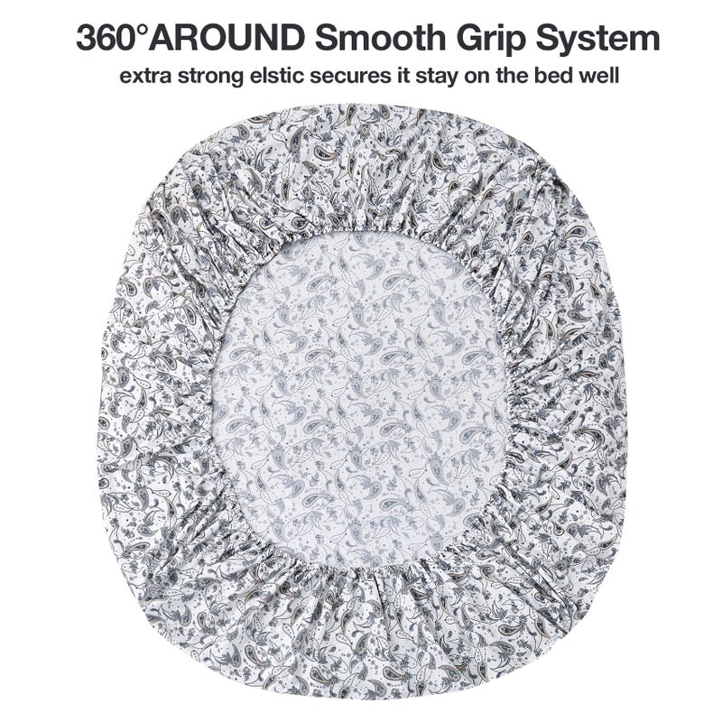 JSD Grey Paisley Printed Sheet Set Full Size, 4 Piece Soft Retro Pattern Microfiber Sheets Extra Deep Pocket - Image 4