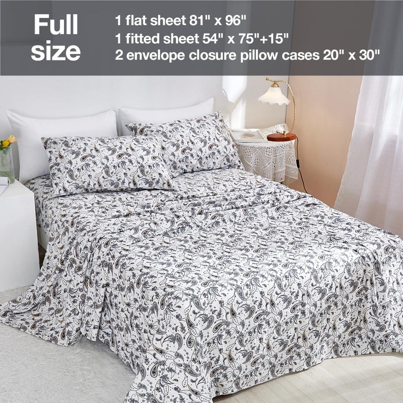 JSD Grey Paisley Printed Sheet Set Full Size, 4 Piece Soft Retro Pattern Microfiber Sheets Extra Deep Pocket - Image 2