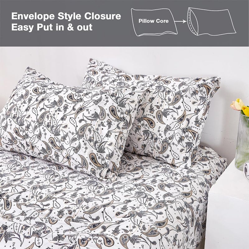 JSD Grey Paisley Printed Sheet Set Full Size, 4 Piece Soft Retro Pattern Microfiber Sheets Extra Deep Pocket - Image 5