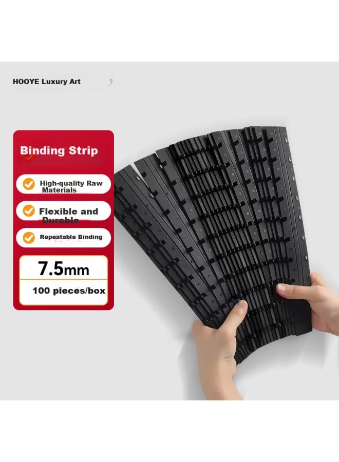 Hooye 10-hole A4 Voucher Binding Strip Book Punch Machine Loose-leaf Plastic Strip Binding Pressure Strip Black 7.5mm 100 Pieces - Image 1