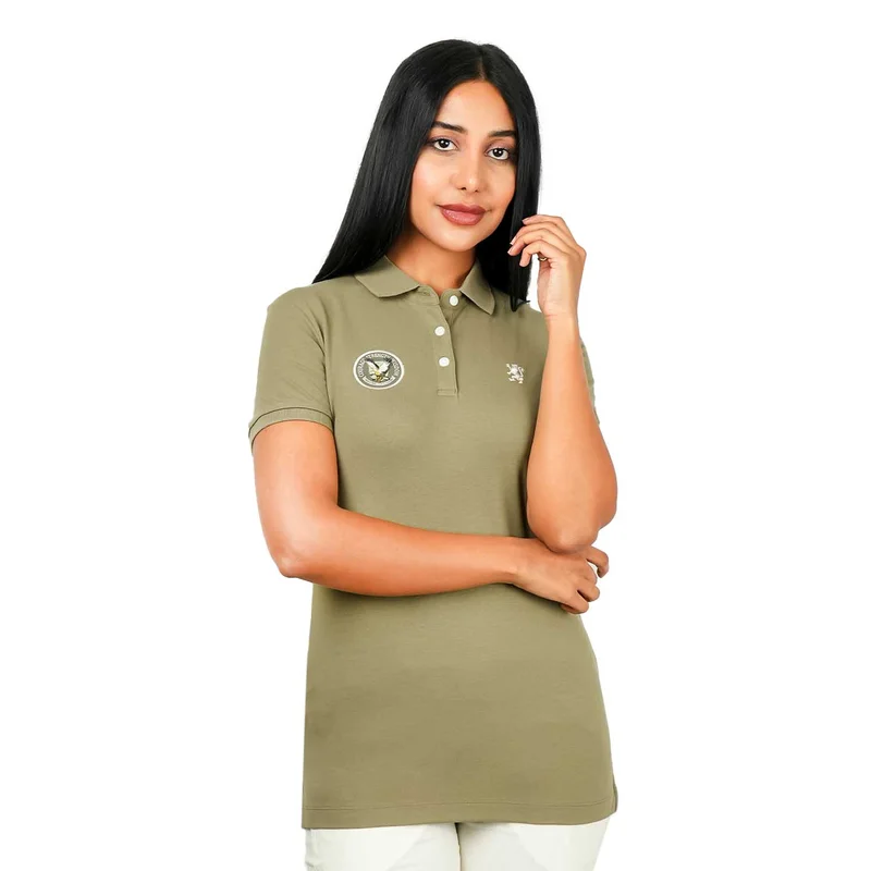 GIORDANO Women's Bold Embroidery Cotton Pique Polo - Slim Fit, Short Sleeve