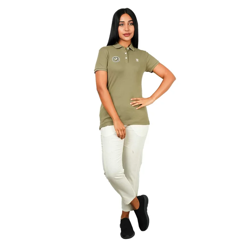 GIORDANO Women's Bold Embroidery Cotton Pique Polo - Slim Fit, Short Sleeve