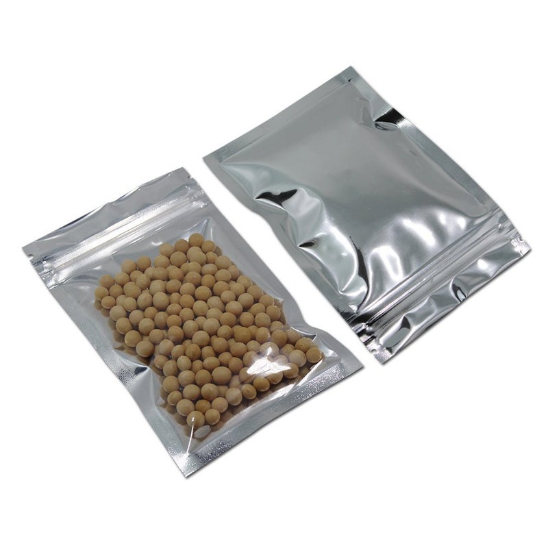 PABCK 100 Pack Clear Front Resealable Mylar Bags 8.5x14cm (3.3x5.5inch) Heat Seal Aluminum Foil Plastic Packaging for Zip Bulk Food Storage Zipper Lock Candy Foil Pouch with Tear Nothces - Image 4