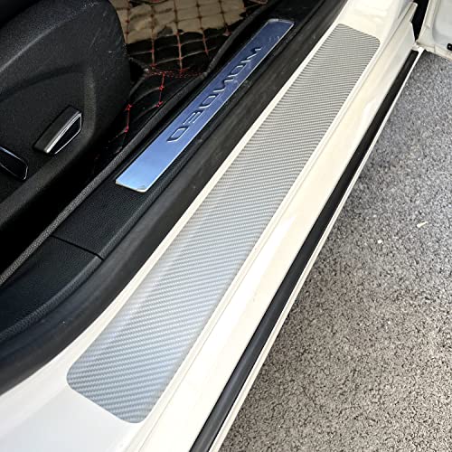 Buylogy® (Silver) 4Pcs 23.6Inch Car Door Sill Protector, Automotive Door Sill Scuff Plate Film Carbon Fiber Vinyl Wrap Stickers, Anti Scratch Entry Guard - Image 1