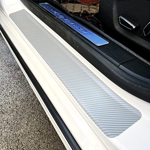 Buylogy® (Silver) 4Pcs 23.6Inch Car Door Sill Protector, Automotive Door Sill Scuff Plate Film Carbon Fiber Vinyl Wrap Stickers, Anti Scratch Entry Guard - Image 3