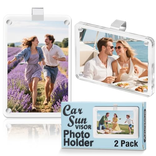 Azureblue 2Pcs Car Picture Holder for Visor Clip Photo Frame, Car Visor Photo Clip, Acrylic Magnetic Car Sun Visor Photo Holder, Personalized Car Picture Frame, Suitable for Adding Family or Personal Photos, Valentines Day Gifts - Image 1