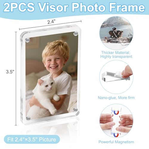 Azureblue 2Pcs Car Picture Holder for Visor Clip Photo Frame, Car Visor Photo Clip, Acrylic Magnetic Car Sun Visor Photo Holder, Personalized Car Picture Frame, Suitable for Adding Family or Personal Photos, Valentines Day Gifts - Image 3