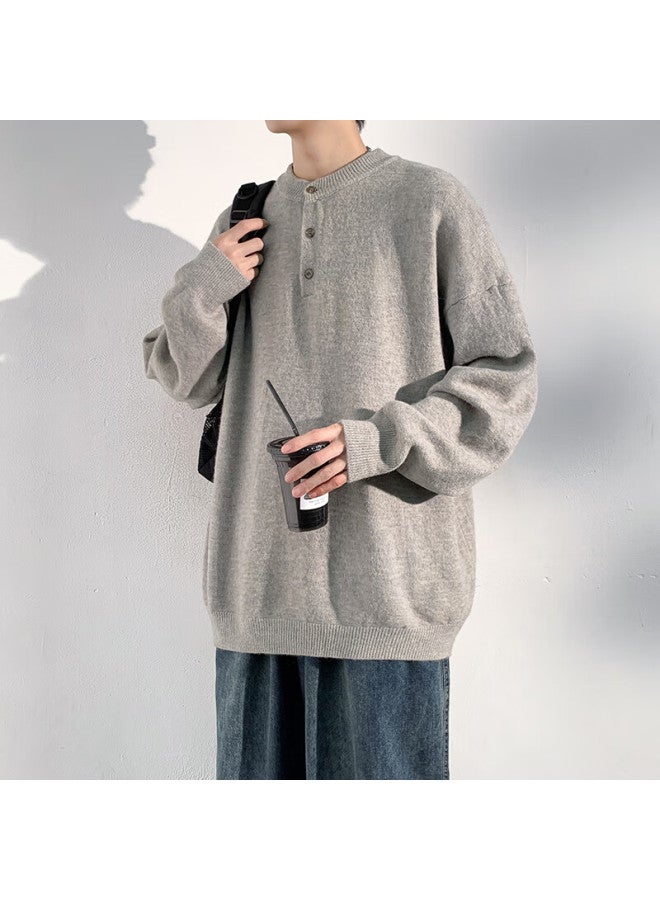 Dingfengbaoluo Solid Color Casual Knit Sweater Men Autumn Vintage Comfortable Versatile Pullover Juc09 Light Gray 2XL - Image 1