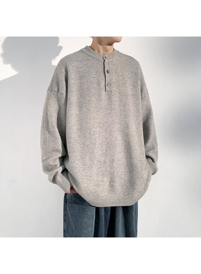 Dingfengbaoluo Solid Color Casual Knit Sweater Men Autumn Vintage Comfortable Versatile Pullover Juc09 Light Gray 2XL - Image 4