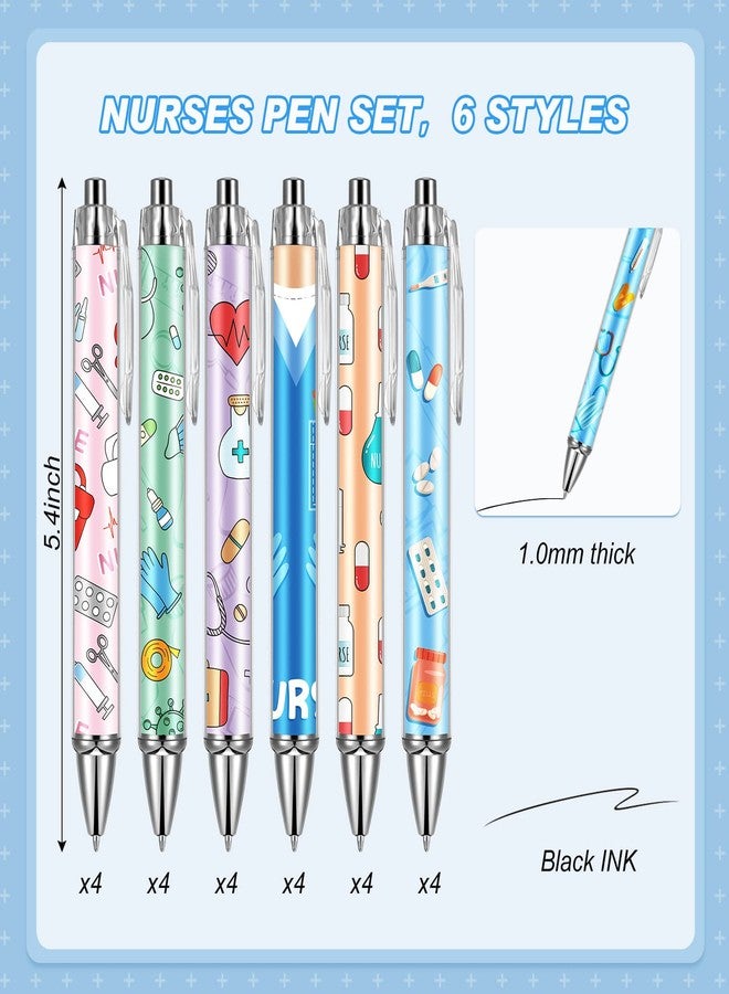 Thenshop أقلام ممرضات مرحة من Thenshop، أقلام حبر جاف سوداء قابلة للسحب، بتصميم كرتوني جميل، هدية تقديرية لمساعدي الولادة والطلاب وزملاء العمل (24 قطعة) - Image 3